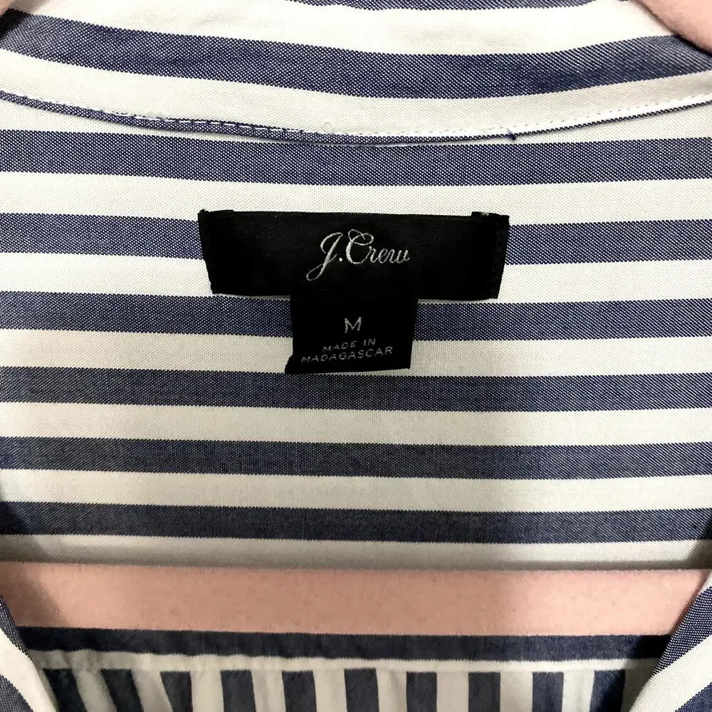 J. Crew Blue White Striped Collared Tie Sleeve Classic Preppy Popover Shirt M - Picture 4 of 7
